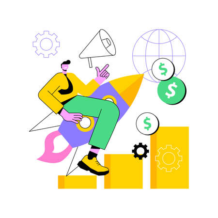 Economic development abstract concept vector illustration. World economy ranking, market economy, price stability, employment, monetary and fiscal policy, financial institution abstract metaphor.のイラスト素材