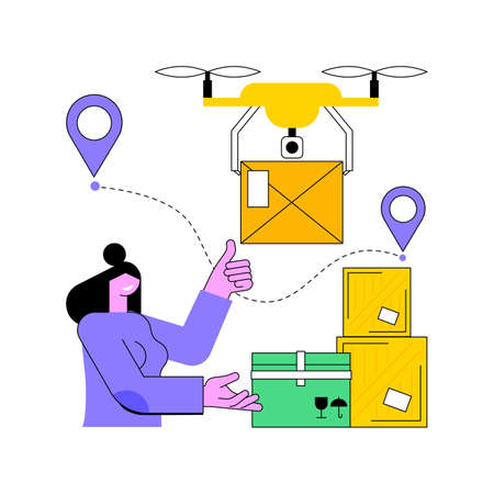Autonomous delivery abstract concept vector illustration. Drone delivery, no human contact, automated courier service, autonomous robot, self driving vehicle, without courier abstract metaphor.のイラスト素材