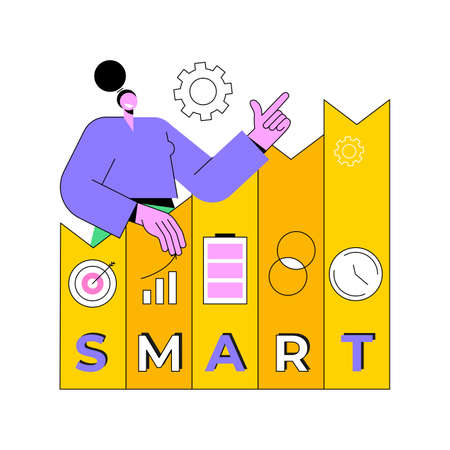 SMART Objectives abstract concept vector illustration. Business management, aim establishment, SMART objectives, measurable and achievable goals development, relevant strategy abstract metaphor.のイラスト素材