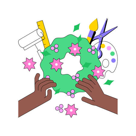 DIY decoration abstract concept vector illustration. Handmade design object, DIY holiday decor, self-made accessories, festive craft decoration, how-to decorate online tutorial abstract metaphor.のイラスト素材