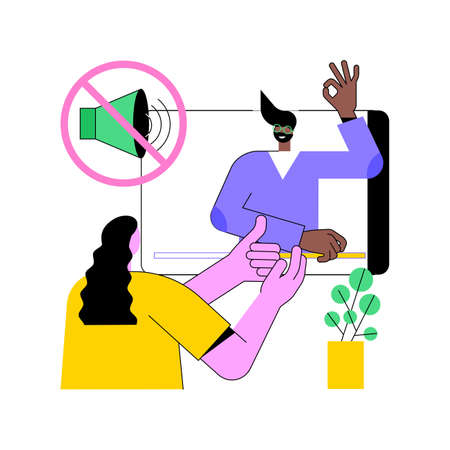 Sign language classes abstract concept vector illustration. Study sign language translation, voiceless basic communication, silent speech online classes, learn gesture alphabet abstract metaphor.のイラスト素材