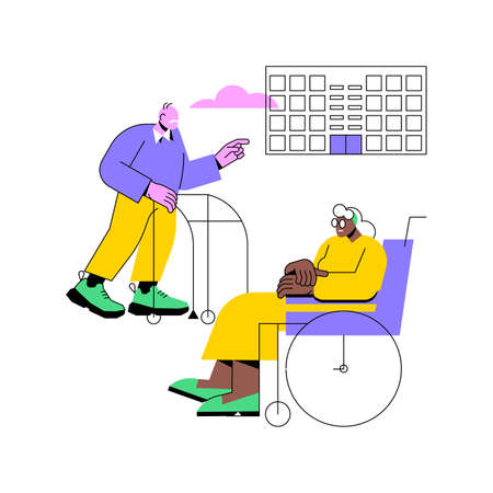 Communities for older people abstract concept vector illustration. Senior housing, retirement community, shared services, health and wellness activities, maintenance-free abstract metaphor.のイラスト素材