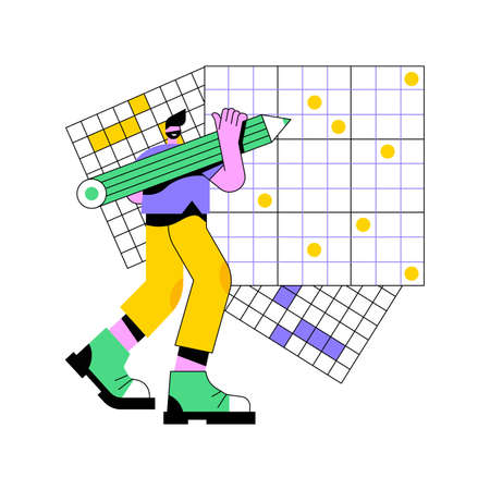 Do a crossword and sudoku abstract concept vector illustration. Stay home games and puzzles, keep your brain in shape, self-isolation time spending, quarantine leasure activity abstract metaphor.のイラスト素材