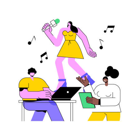 Role audition abstract concept vector illustration. Actor audition, acting skills demonstration, cinematography, main cast, talent search, introduction interview, leading role abstract metaphor.のイラスト素材