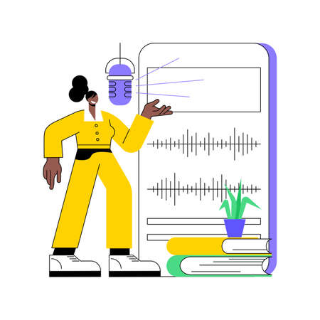Voice and speech training abstract concept vector illustration. Speech coach, voice improvement for business, vocal exercise, sound wave, talk and discussion, communication abstract metaphor.のイラスト素材