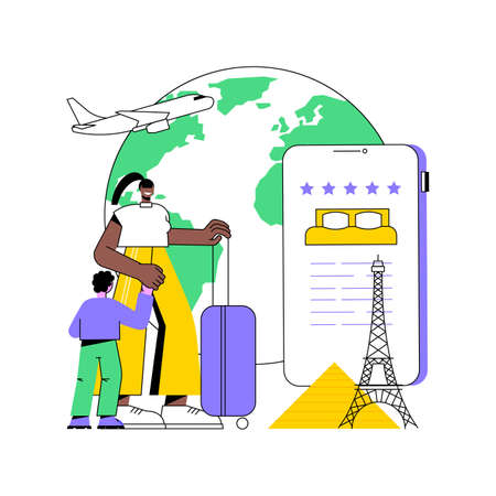 Hospitality and travel clubs abstract concept vector illustration. Travelers community, homestay arrangement, social networking leasure and holiday, catering service, lifestyle abstract metaphor.のイラスト素材