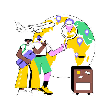 Global travelling abstract concept vector illustration. Global insurance, world trip, international tourism, travel agency, working holiday, luxury vacation resort chain abstract metaphor.のイラスト素材