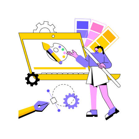 Digital pen abstract concept vector illustration. Digital writing hardware, capture handwritten notes and drawings, digital paper, electronic erasing, brush stroke, notebook abstract metaphor.のイラスト素材