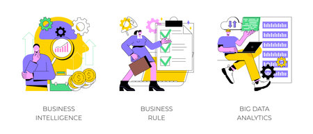 Enterprise strategy development abstract concept vector illustration set. Business Intelligence and business rule, big data analytics, application software, data management abstract metaphor.のイラスト素材