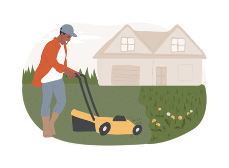 Lawn mowing service isolated concept vector illustration.のイラスト素材