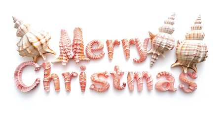 Words Merry Christmas created in Conch Shell Letters.の素材