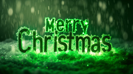 Green LED Merry Christmas concept creative horizontal art poster.の素材