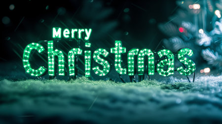 Green LED Merry Christmas concept creative horizontal art poster.の素材
