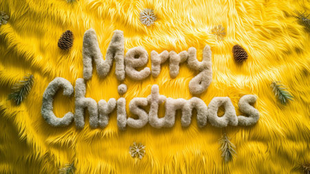 Yellow Fur Merry Christmas concept creative horizontal art poster.の素材