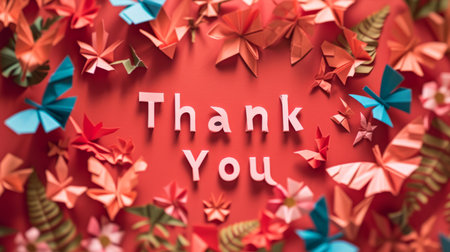 Origami Thank you concept creative art poster.の素材