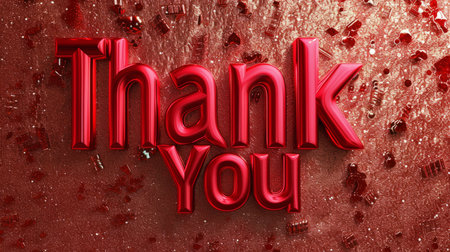 Red Glossy Surface Thank you concept creative art poster.の素材