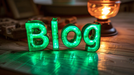 Green LED Blog concept creative art poster.の素材