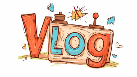 The word Vlog created in Cartoon Illustration.の素材