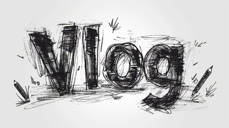 The word Vlog created in Charcoal Sketch.の素材