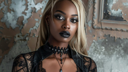 Adult Black Woman with Blond Straight Hair Goth style Illustration.の素材