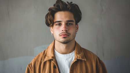 Adult Latino Man with Brown Straight Hair 1990s style Illustration.の素材