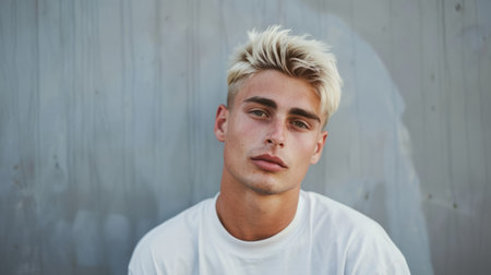 Adult White Man with Blond Straight Hair 1990s style Illustration.の素材