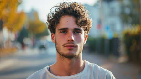 Adult White Man with Brown Curly Hair 1990s style Illustration.の素材