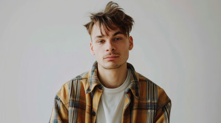 Adult White Man with Brown Straight Hair 1990s style Illustration.の素材