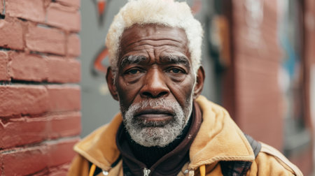 Old Black Man with Blond Straight Hair 1990s style Illustration.の素材