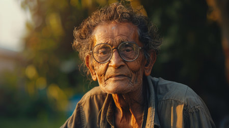 Old Indian Man with Brown Curly Hair 1990s style Illustration.の素材