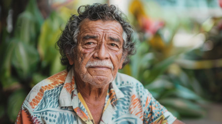 Old Latino Man with Brown Curly Hair 1990s style Illustration.の素材