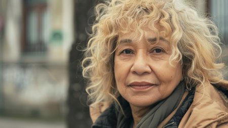 Old Latino Woman with Blond Curly Hair 1990s style Illustration.の素材