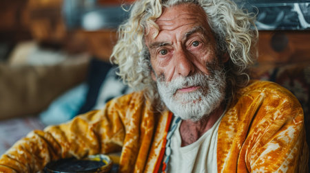 Old Persian Man with Blond Curly Hair 1990s style Illustration.の素材