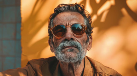 Old Persian Man with Brown Straight Hair 1990s style Illustration.の素材