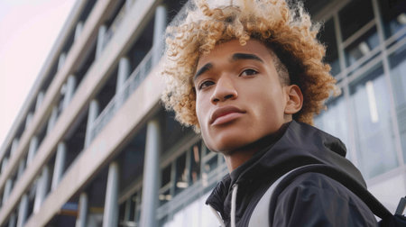 Teen Black Man with Blond Curly Hair 1990s style Illustration.の素材