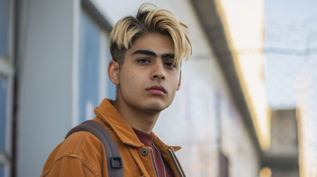 Teen Persian Man with Blond Straight Hair 1990s style Illustration.の素材