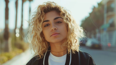 Teen Persian Woman with Blond Curly Hair 1990s style Illustration.の素材