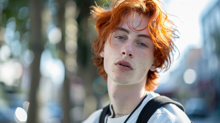 Teen White Man with Red Straight Hair 1990s style Illustration.の素材