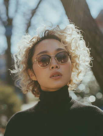 Adult Chinese Woman with Blond Curly Hair vintage Illustration.の素材