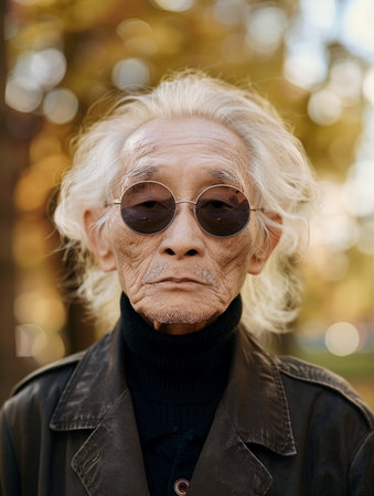 Old Chinese Man with Blond Straight Hair vintage Illustration.の素材