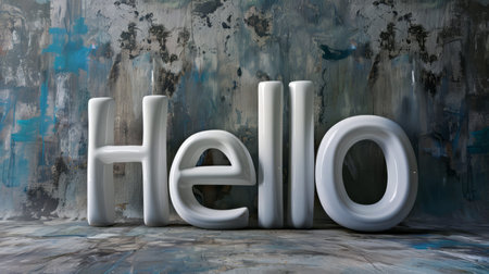 Grey Glossy Surface Hello concept art poster.の素材