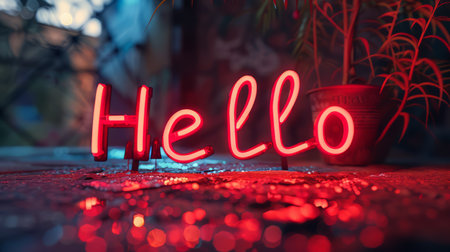 Red LED Hello concept art poster.の素材