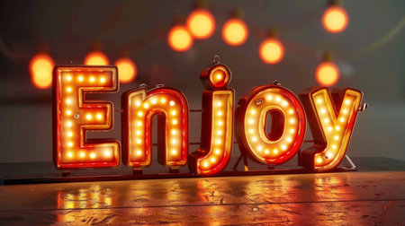 Beige LED Enjoy concept art poster.の素材