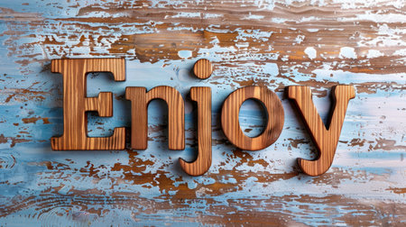 Wooden Teak Enjoy concept art poster.の素材