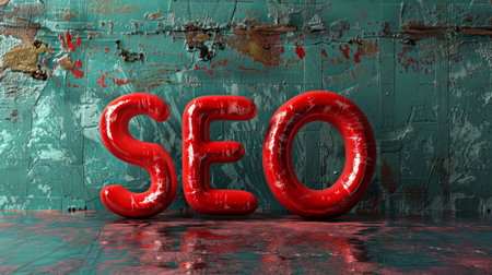 Red Glossy Surface SEO concept art poster.の素材