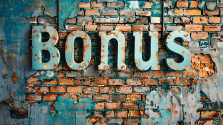 Brick Bonus concept art poster. The word Bonus made in textured lettering. Horizontal Illustration. Ai Generated Prize and Casino Symbol.の素材