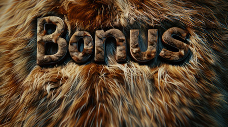Brown Fur Bonus concept art poster. The word Bonus made in textured lettering. Horizontal Illustration. Ai Generated Prize and Casino Symbol.の素材