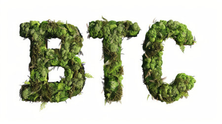 The Bitcoin symbol created in Moss-Covered Letters.の素材