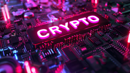 Violet LED Cryptocurrency concept art poster.の素材