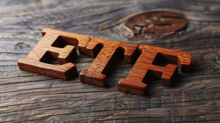 Wooden Mahogany Exchange-Traded Fund or ETF concept art poster.の素材